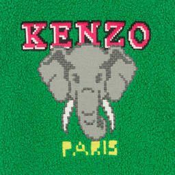 KENZO KIDS-معطف بطبعة الفيل شيرلنغ صناعي لون أخضر للبنات | Childrensalon Outlet