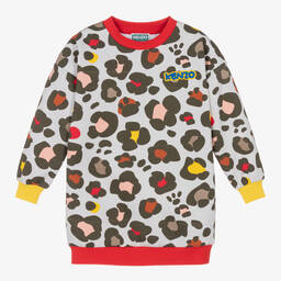 KENZO KIDS-Girls Grey Cotton Animal Print Dress | Childrensalon Outlet