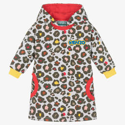 KENZO KIDS-Girls Grey Cotton Animal Print Hooded Dress | Childrensalon Outlet