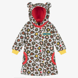 KENZO KIDS-Girls Grey Cotton Animal Print Hooded Dress | Childrensalon Outlet