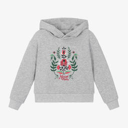 KENZO KIDS-Серая хлопковая худи с цветами для девочек | Childrensalon Outlet