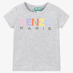 KENZO KIDS-Girls Grey Cotton Logo T-Shirt | Childrensalon Outlet