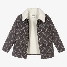 KENZO KIDS-جاكيت قطن دنيم لون رمادي داكن للبنات | Childrensalon Outlet
