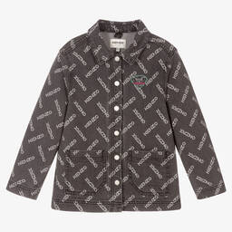KENZO KIDS-جاكيت قطن دنيم لون رمادي داكن للبنات | Childrensalon Outlet