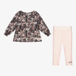 كينزو كيدز-طقم ليغنغز فيسكوز رمادي وزهري للبنات | Childrensalon Outlet