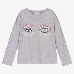 KENZO KIDS-Girls Grey Wink Logo Top | Childrensalon Outlet