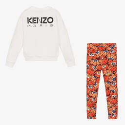 KENZO KIDS-طقم ليقنز  قطن جيرسي لون عاجي وأحمر للبنات | Childrensalon Outlet