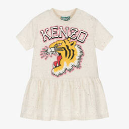 KENZO KIDS-Girls Ivory Cotton Varsity Tiger Dress | Childrensalon Outlet