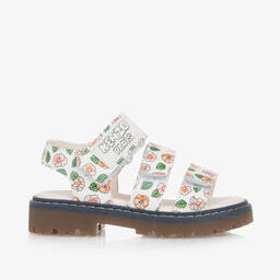 KENZO KIDS-Girls Ivory Floral Print Leather Sandals | Childrensalon Outlet