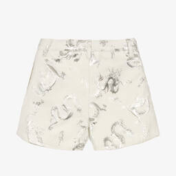 KENZO KIDS-Girls Ivory & Silver Jacquard Dragon Shorts | Childrensalon Outlet