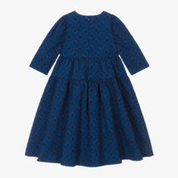 KENZO KIDS-فستان بوك فلاور جاكار لون أزرق | Childrensalon Outlet