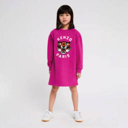 KENZO KIDS-فستان سويتشيرت بطبعة نمر لون زهري | Childrensalon Outlet