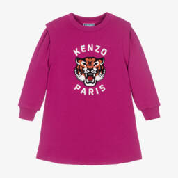 KENZO KIDS-فستان سويتشيرت بطبعة نمر لون زهري | Childrensalon Outlet