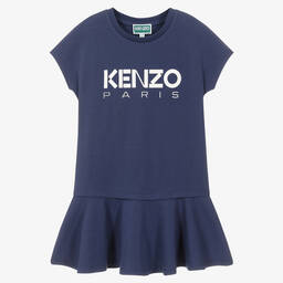 KENZO KIDS-Girls Navy Blue Cotton Logo Dress | Childrensalon Outlet