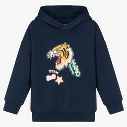 KENZO KIDS-Girls Navy Blue Cotton Varsity Tiger Hoodie | Childrensalon Outlet