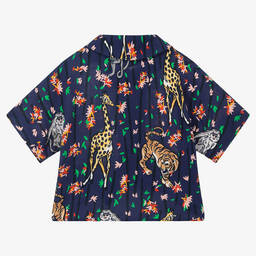 KENZO KIDS-Girls Navy Blue Viscose Cropped Shirt | Childrensalon Outlet