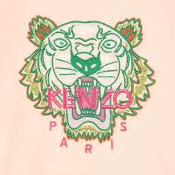 KENZO KIDS-Розовая хлопковая футболка с тигром из блесток | Childrensalon Outlet