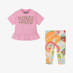 KENZO KIDS-Розовый фруктовый комплект футболка и леггинсы для девочек | Childrensalon Outlet