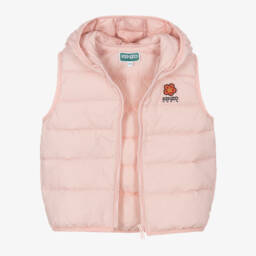 KENZO KIDS-Girls Pink Hooded Puffer Vest | Childrensalon Outlet