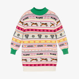 KENZO KIDS-فستان بلوفر مزيج جاكارد محبوك لون زهري | Childrensalon Outlet