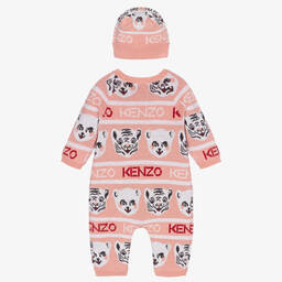 KENZO KIDS-طقم بِدلة أوفرول قطن لون زهري للمولودات | Childrensalon Outlet