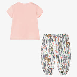 كينزو كيدز-طقم بنطلون قطن جيرسي لون زهري وأبيض للبنات | Childrensalon Outlet