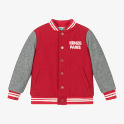 KENZO KIDS-جاكيت فارسيتي مزيج صوف لون أحمر ورمادي للبنات | Childrensalon Outlet