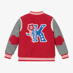 KENZO KIDS-جاكيت فارسيتي مزيج صوف لون أحمر ورمادي للبنات | Childrensalon Outlet