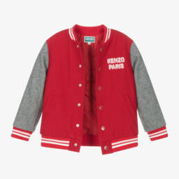 KENZO KIDS-جاكيت فارسيتي مزيج صوف لون أحمر ورمادي للبنات | Childrensalon Outlet
