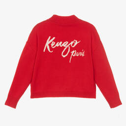 KENZO KIDS-Красный трикотажный свитер с драконом для девочек | Childrensalon Outlet