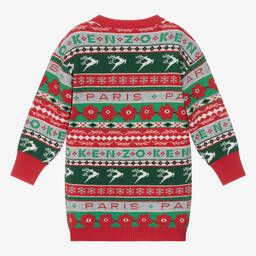 KENZO KIDS-فستان مزيج قطن محبوك لون أحمر وأخضر | Childrensalon Outlet
