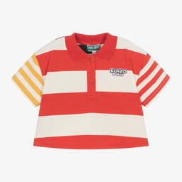 KENZO KIDS-Girls Red & Ivory Stripe Cotton Polo Shirt | Childrensalon Outlet