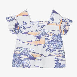 KENZO KIDS-Бело-синяя блузка из хлопкового поплина | Childrensalon Outlet