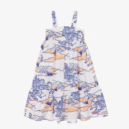 KENZO KIDS-Girls White & Blue Cotton Poplin Dress | Childrensalon Outlet