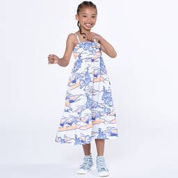 KENZO KIDS-Girls White & Blue Cotton Poplin Dress | Childrensalon Outlet
