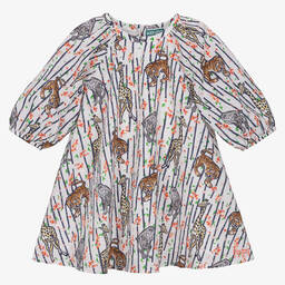 KENZO KIDS-Girls White Cotton Bamboo Print Dress | Childrensalon Outlet
