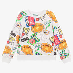 KENZO KIDS-سويتشيرت قطن لون أبيض للبنات | Childrensalon Outlet