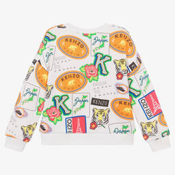 KENZO KIDS-سويتشيرت قطن لون أبيض للبنات | Childrensalon Outlet