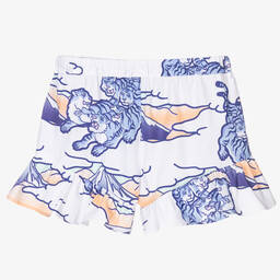 كينزو كيدز-شورت أطفال بناتي قطن بوبلين لون أبيض وأزرق | Childrensalon Outlet