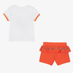 كينزو كيدز-طقم شورت قطن لون أبيض وبرتقالي للبنات | Childrensalon Outlet