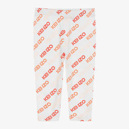 KENZO KIDS-Girls White & Pink Cotton Leggings | Childrensalon Outlet