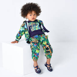 KENZO KIDS-Зеленые хлопковые джоггеры с тропическим принтом | Childrensalon Outlet