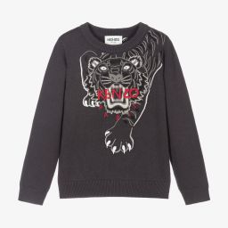 KENZO KIDS-كنزة قطن وكشمير محبوك لون رمادي للأولاد | Childrensalon Outlet