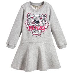 KENZO KIDS-Grey Tiger Sweatshirt Dress | Childrensalon Outlet