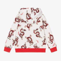 KENZO KIDS-Кремово-красная худи из хлопка с драконами | Childrensalon Outlet