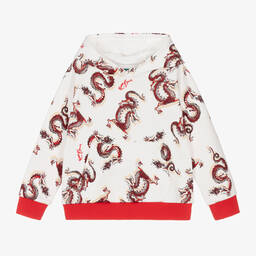 KENZO KIDS-Кремово-красная худи из хлопка с драконами | Childrensalon Outlet
