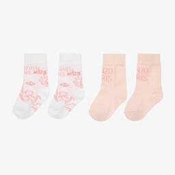 كينزو كيدز-جوارب مزيج قطن محبوك لون زهري (عدد 2) | Childrensalon Outlet