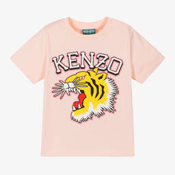 KENZO KIDS-Pink Varsity Tiger Organic Cotton T-Shirt | Childrensalon Outlet