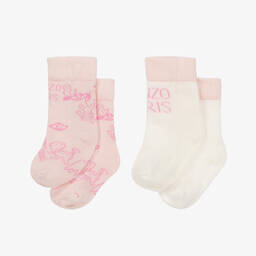 KENZO KIDS-Розовые и белые носки из хлопка (2пары) | Childrensalon Outlet