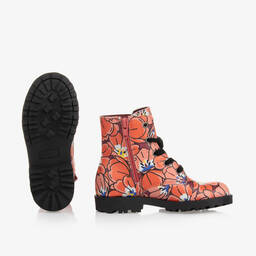 KENZO KIDS-Red & Pink Floral Leather Boots | Childrensalon Outlet